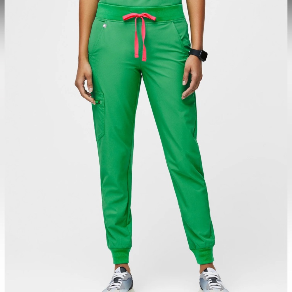 Figs Green Track Pants with Pink Drawstring